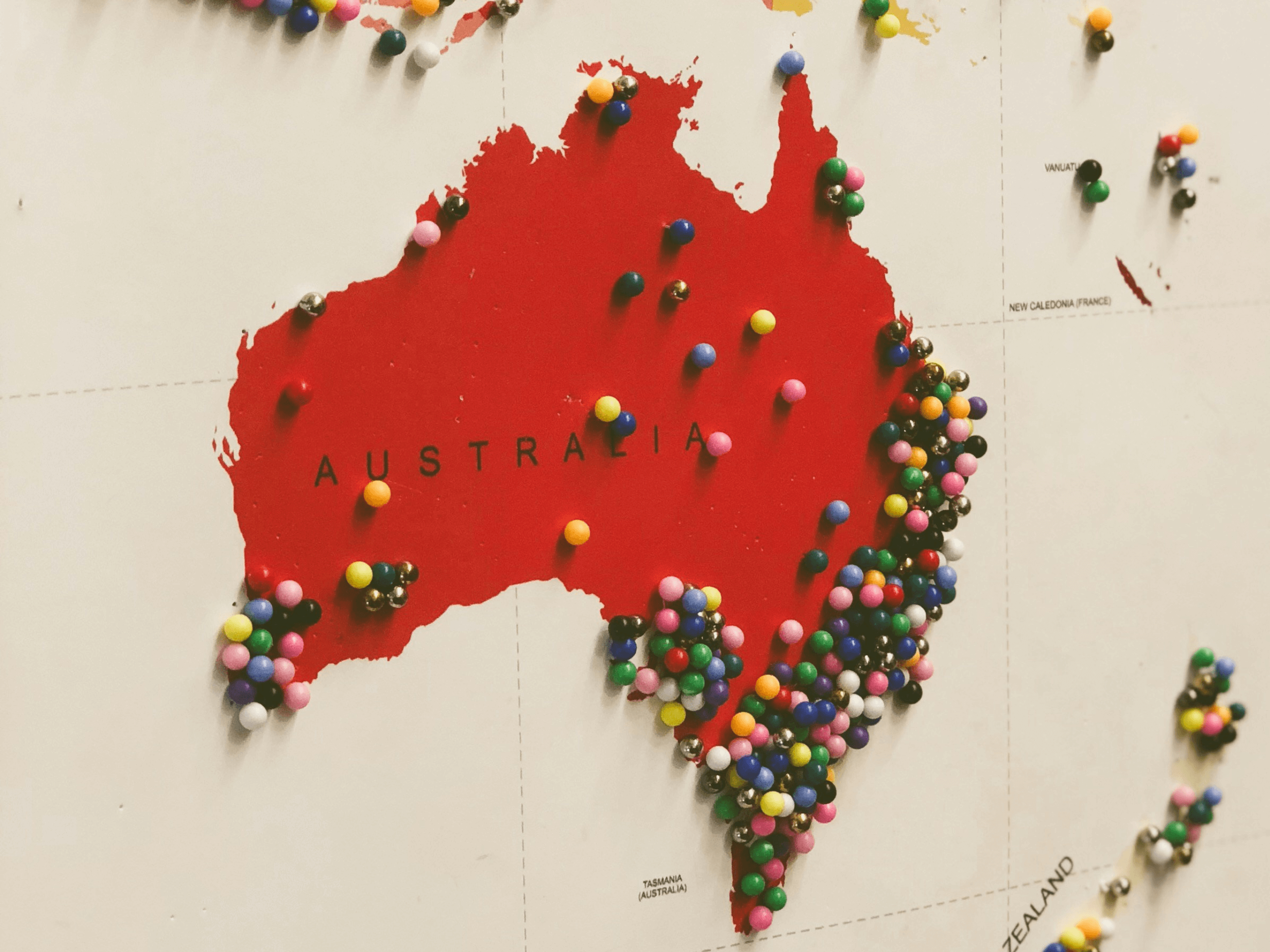 Australia map with pins