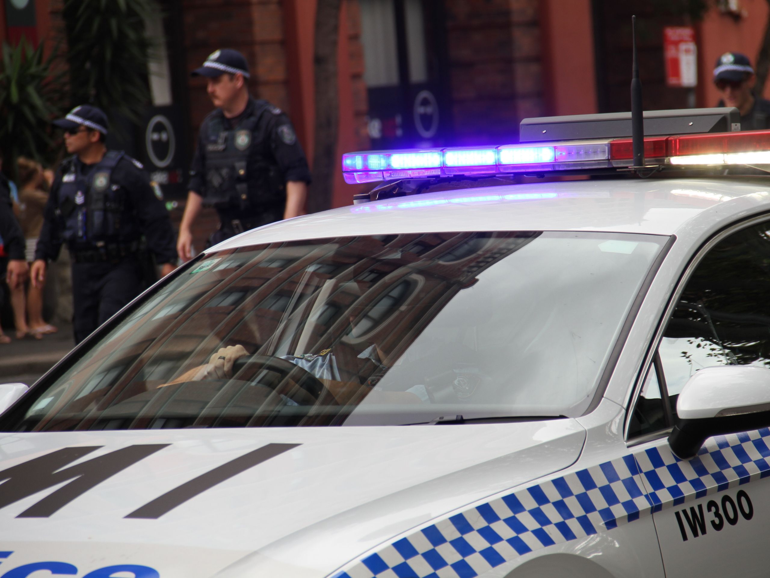 Police car with flashing lights